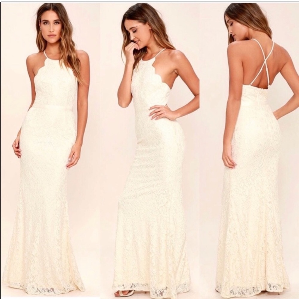 Lulus Zenith Cream Lace Maxi Dress Size M